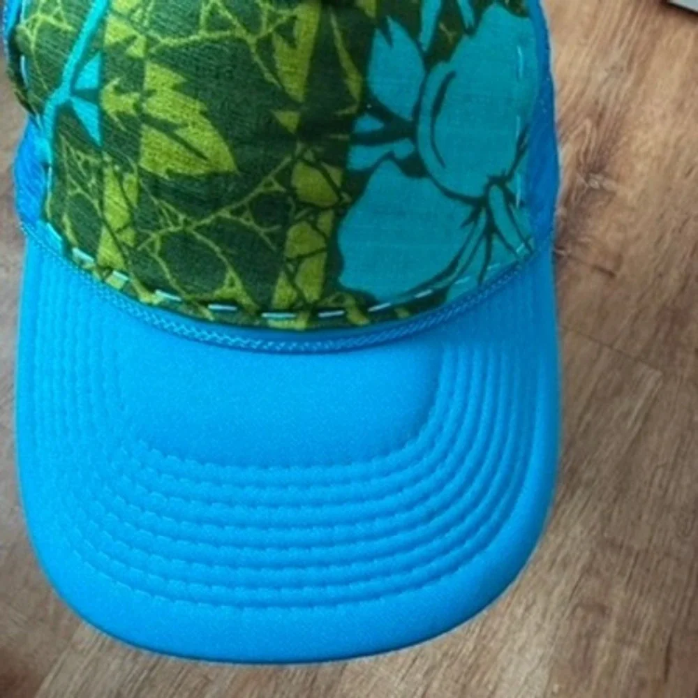 Otto Trucker Hat Womens OS Blue Green Tropical Floral Hawaiian Hibiscus Snapback